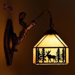 Christmas Deer Europeiska Kontrakterade Landsbygdens Kreativa Smidesjärn Vägglampa Glas Ljus
