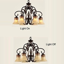 Ljuskrona Taklampa 6 Lampor Lampskärm Ner Vintage Country Metall+Glas