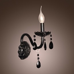 Svart Kristallvägglampa Med Ljusglödlampa