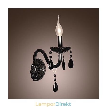 Svart Kristallvägglampa Med Ljusglödlampa Svart Kristallvägglampa Med Ljusglödlampa