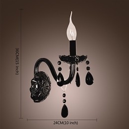 Svart Kristallvägglampa Med Ljusglödlampa