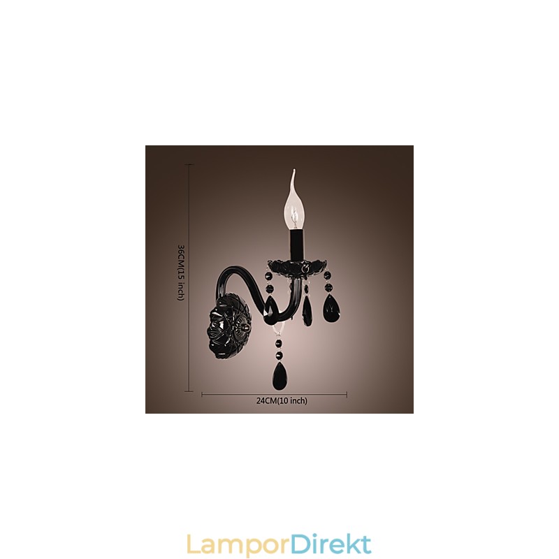 Svart Kristallvägglampa Med Ljusglödlampa