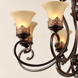 Ljuskrona Taklampa 6 Lampor Lampskärm Ner Vintage Country Metall+Glas