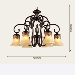 Ljuskrona Taklampa 6 Lampor Lampskärm Ner Vintage Country Metall+Glas