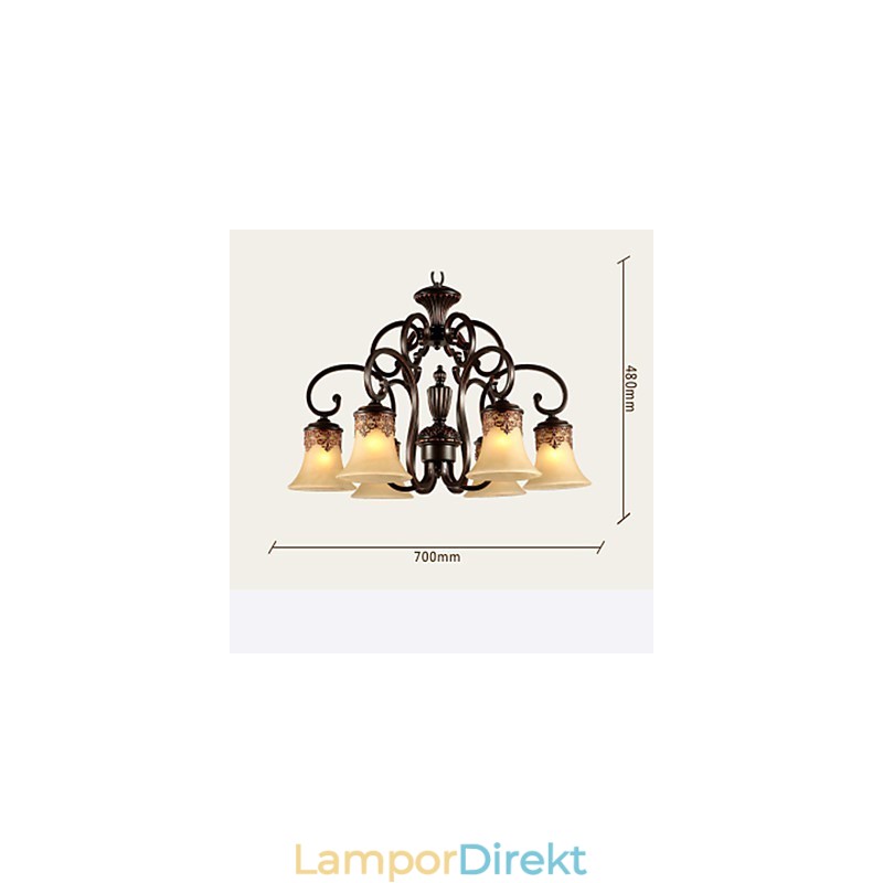 Ljuskrona Taklampa 6 Lampor Lampskärm Ner Vintage Country Metall+Glas