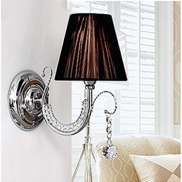 Samtida Vägglampa Med Tygskärm Ljuskrona Stil Arm Crystal Droplet