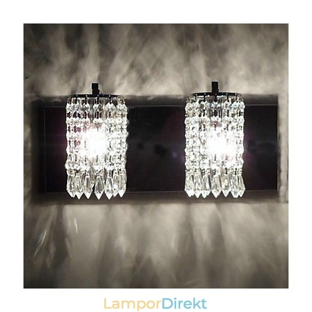 Modern Vägglampa Med Kristallhängen Och 2 Lampor I Polerad Krom Modern Vägglampa Med Kristallhängen Och 2 Lampor I Polerad Krom
