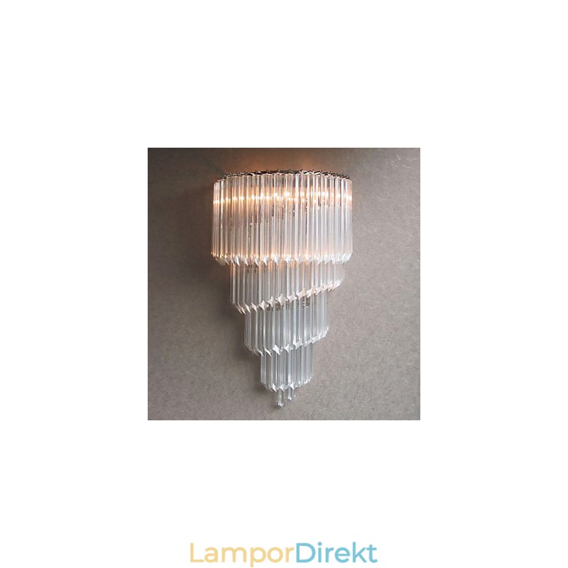 Vägglampa Med Kromfinish Med Kristallglasremsor Och 3 Lampor