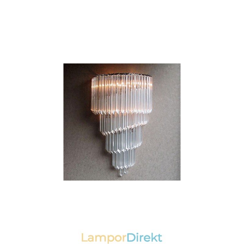 Vägglampa Med Kromfinish Med Kristallglasremsor Och 3 Lampor