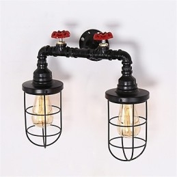 Vintage Industrial Pipe Vägglampor Black Creative Lights Restaurang Cafe Bar Dekorationsbelysning Med 2 Ljus Målad Finish