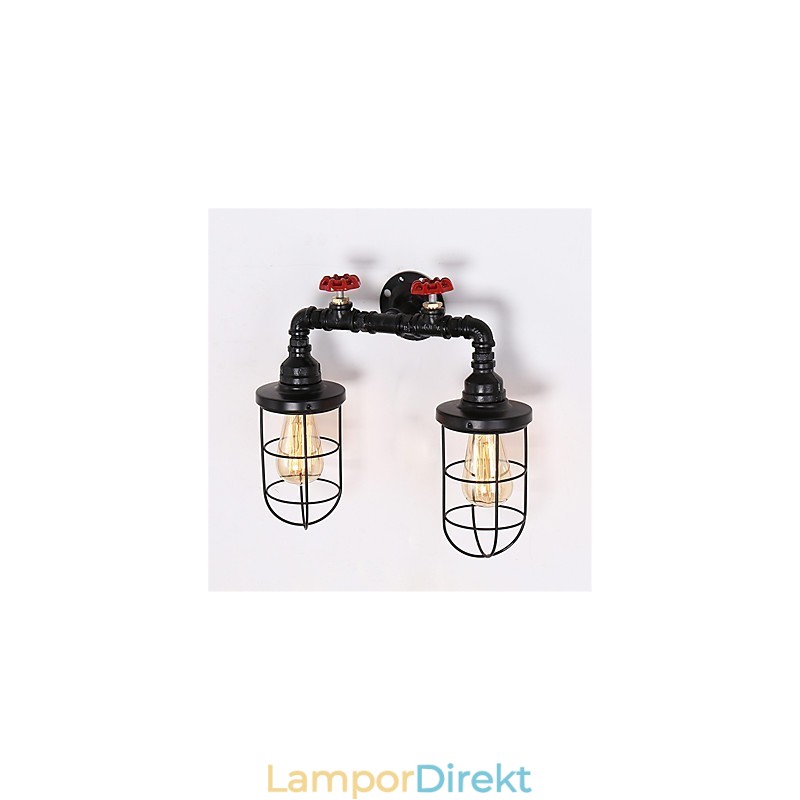 Vintage Industrial Pipe Vägglampor Black Creative Lights Restaurang Cafe Bar Dekorationsbelysning Med 2 Ljus Målad Finish
