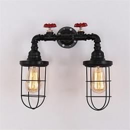 Vintage Industrial Pipe Vägglampor Black Creative Lights Restaurang Cafe Bar Dekorationsbelysning Med 2 Ljus Målad Finish