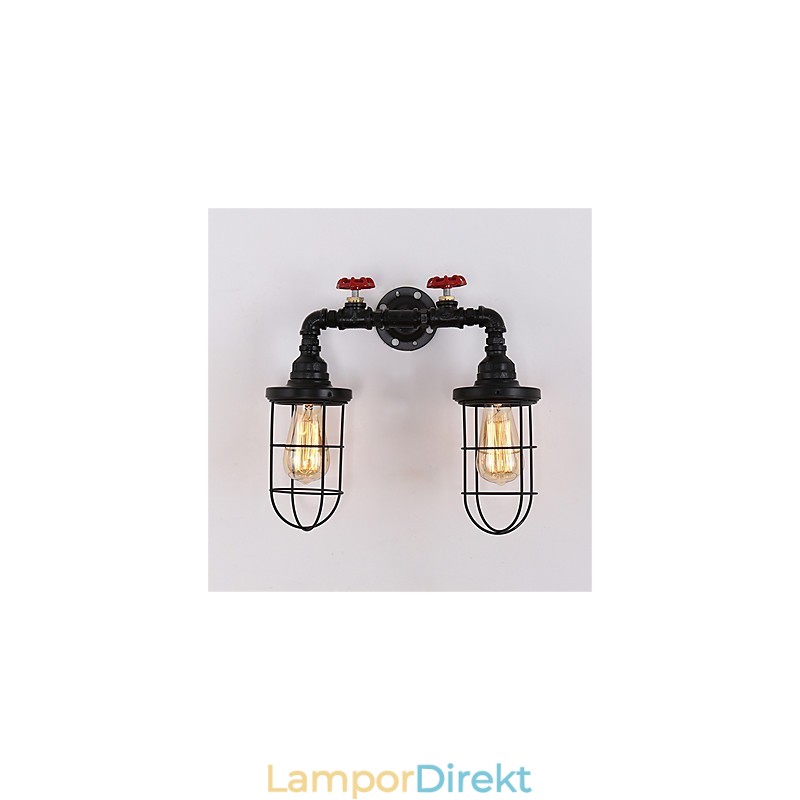 Vintage Industrial Pipe Vägglampor Black Creative Lights Restaurang Cafe Bar Dekorationsbelysning Med 2 Ljus Målad Finish