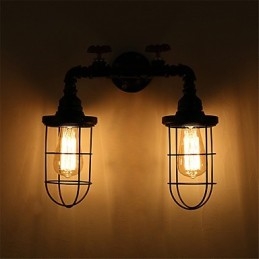 Vintage Industrial Pipe Vägglampor Black Creative Lights Restaurang Cafe Bar Dekorationsbelysning Med 2 Ljus Målad Finish