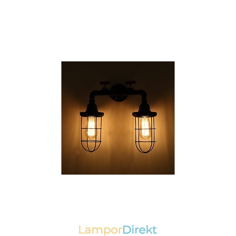 Vintage Industrial Pipe Vägglampor Black Creative Lights Restaurang Cafe Bar Dekorationsbelysning Med 2 Ljus Målad Finish