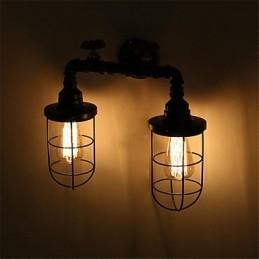 Vintage Industrial Pipe Vägglampor Black Creative Lights Restaurang Cafe Bar Dekorationsbelysning Med 2 Ljus Målad Finish