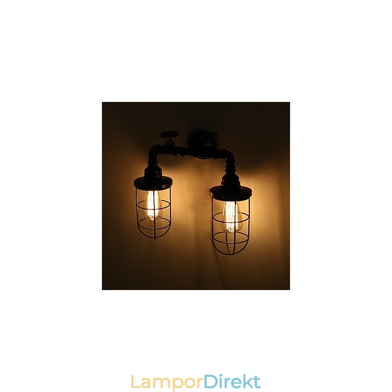 Vintage Industrial Pipe Vägglampor Black Creative Lights Restaurang Cafe Bar Dekorationsbelysning Med 2 Ljus Målad Finish
