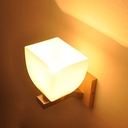Enkel Vägglampa Sängbordslampa Med Glasskärm Och Massivt Trä För Sovrumsbyrå Vardagsrum Babyrum College Sovsal Soffbord Bokhyllor