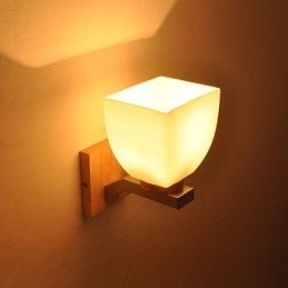 Enkel Vägglampa Sängbordslampa Med Glasskärm Och Massivt Trä För Sovrumsbyrå Vardagsrum Babyrum College Sovsal Soffbord Bokhyllor