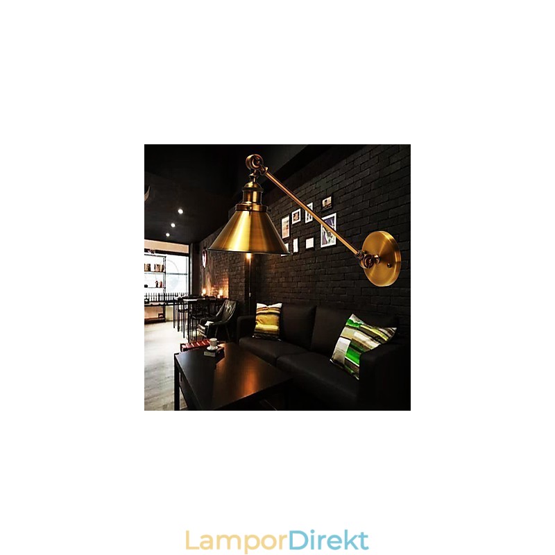 Vintage Metall Vägglampa Monterad Retro Industriell Väggljus Lampskärm Justerbar Nattbelysning