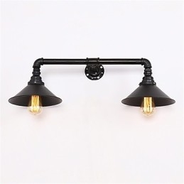 Vintage Industrial Pipe Vägglampor Black Metal Shade Restaurang Cafe Bar Dekorationsbelysning Med 2 Ljus Målad Finish