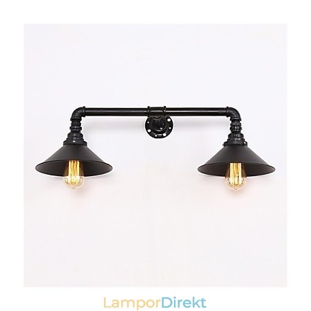 Vintage Industrial Pipe Vägglampor Black Metal Shade Restaurang Cafe Bar Dekorationsbelysning Med 2 Ljus Målad Finish Vintage Industrial Pipe Vägglampor Black Metal Shade Restaurang Cafe Bar Dekorationsbelysning Med 2 Ljus Målad Finish