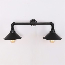 Vintage Industrial Pipe Vägglampor Black Metal Shade Restaurang Cafe Bar Dekorationsbelysning Med 2 Ljus Målad Finish
