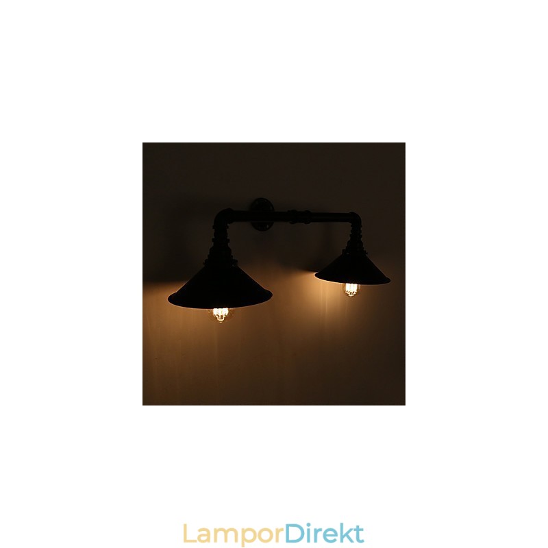 Vintage Industrial Pipe Vägglampor Black Metal Shade Restaurang Cafe Bar Dekorationsbelysning Med 2 Ljus Målad Finish