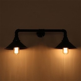 Vintage Industrial Pipe Vägglampor Black Metal Shade Restaurang Cafe Bar Dekorationsbelysning Med 2 Ljus Målad Finish