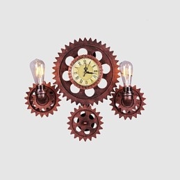 Vintage Industriella Vägglampor Trä Gear Form Kreativa Vridbara Lampor Restaurang Cafe Bar Dekorationsbelysning