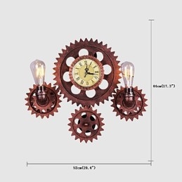 Vintage Industriella Vägglampor Trä Gear Form Kreativa Vridbara Lampor Restaurang Cafe Bar Dekorationsbelysning