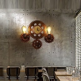 Vintage Industriella Vägglampor Trä Gear Form Kreativa Vridbara Lampor Restaurang Cafe Bar Dekorationsbelysning