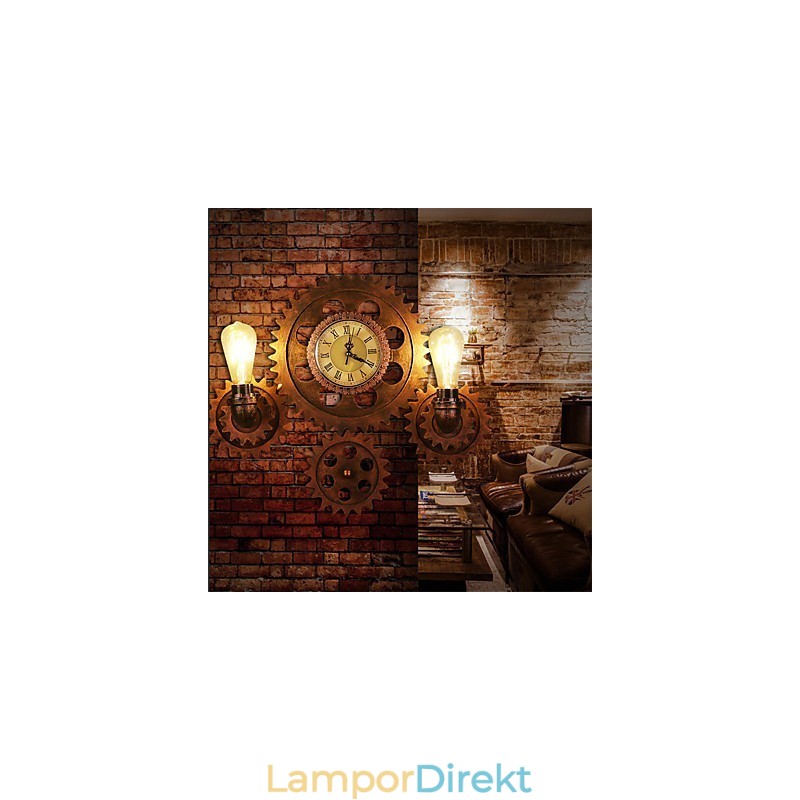 Vintage Industriella Vägglampor Trä Gear Form Kreativa Vridbara Lampor Restaurang Cafe Bar Dekorationsbelysning