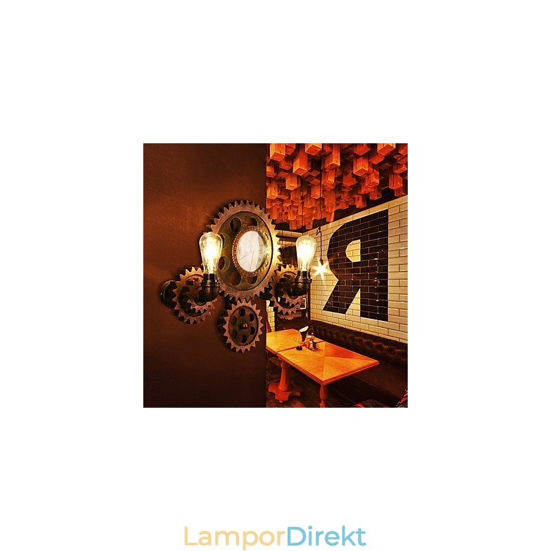 Vintage Industriella Vägglampor Trä Gear Form Kreativa Vridbara Lampor Restaurang Cafe Bar Dekorationsbelysning