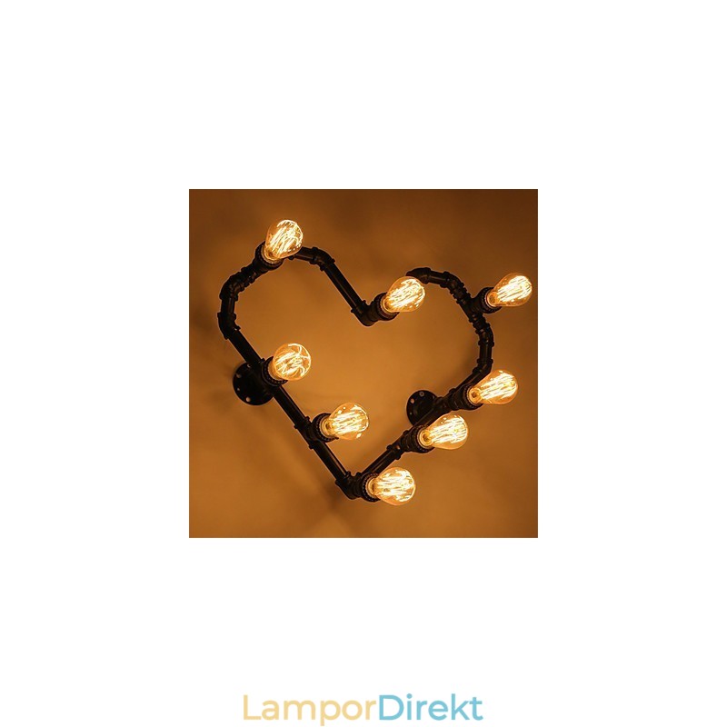 Vintage Vattenrör Loving Heart Kreativa Vägglampor Industriellt Vardagsrum Restaurang Barer Cafédekoration Vägglampor