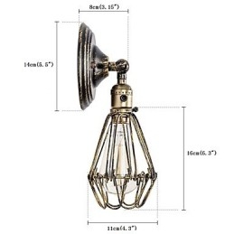 Vägglampor Vintage Inomhusvinkel Justerbar Metallvägglampa Retro Wire Cage Vägglampa