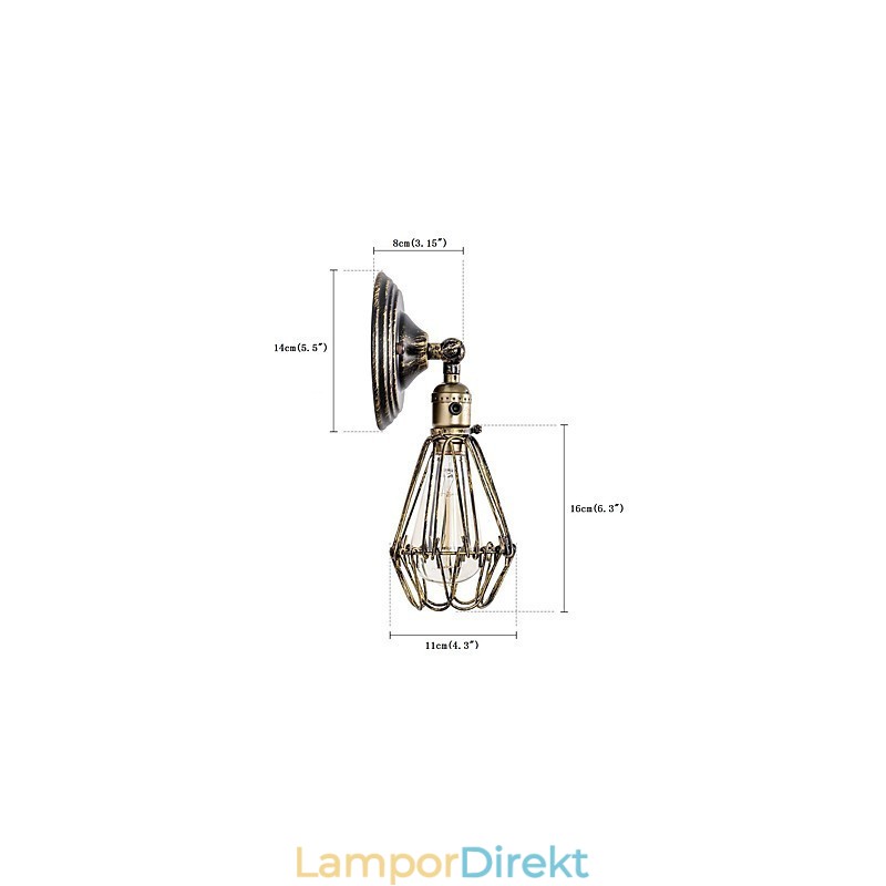 Vägglampor Vintage Inomhusvinkel Justerbar Metallvägglampa Retro Wire Cage Vägglampa