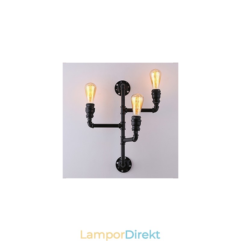 Vintage Industrial Pipe Vägglampor Black Creative Lights Restaurang Cafe Bar Dekorationsbelysning Med 3 Ljus Målad Finish