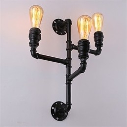 Vintage Industrial Pipe Vägglampor Black Creative Lights Restaurang Cafe Bar Dekorationsbelysning Med 3 Ljus Målad Finish