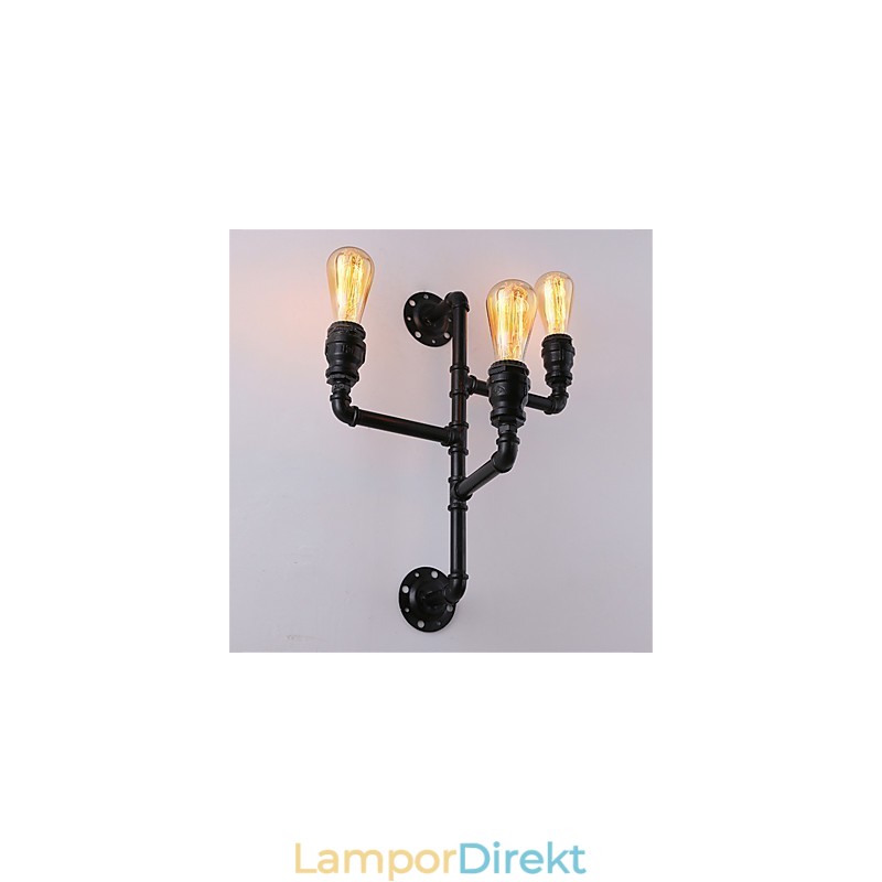 Vintage Industrial Pipe Vägglampor Black Creative Lights Restaurang Cafe Bar Dekorationsbelysning Med 3 Ljus Målad Finish