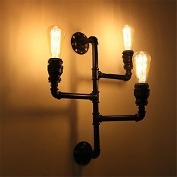 Vintage Industrial Pipe Vägglampor Black Creative Lights Restaurang Cafe Bar Dekorationsbelysning Med 3 Ljus Målad Finish