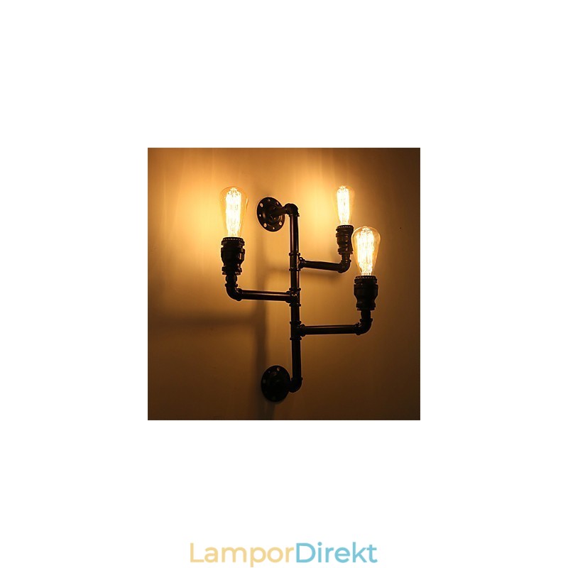 Vintage Industrial Pipe Vägglampor Black Creative Lights Restaurang Cafe Bar Dekorationsbelysning Med 3 Ljus Målad Finish