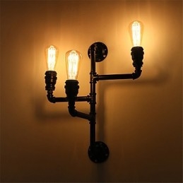 Vintage Industrial Pipe Vägglampor Black Creative Lights Restaurang Cafe Bar Dekorationsbelysning Med 3 Ljus Målad Finish