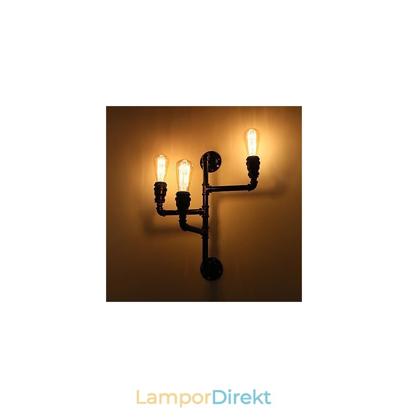 Vintage Industrial Pipe Vägglampor Black Creative Lights Restaurang Cafe Bar Dekorationsbelysning Med 3 Ljus Målad Finish