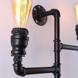 Vintage Industrial Pipe Vägglampor Black Creative Lights Restaurang Cafe Bar Dekorationsbelysning Med 3 Ljus Målad Finish