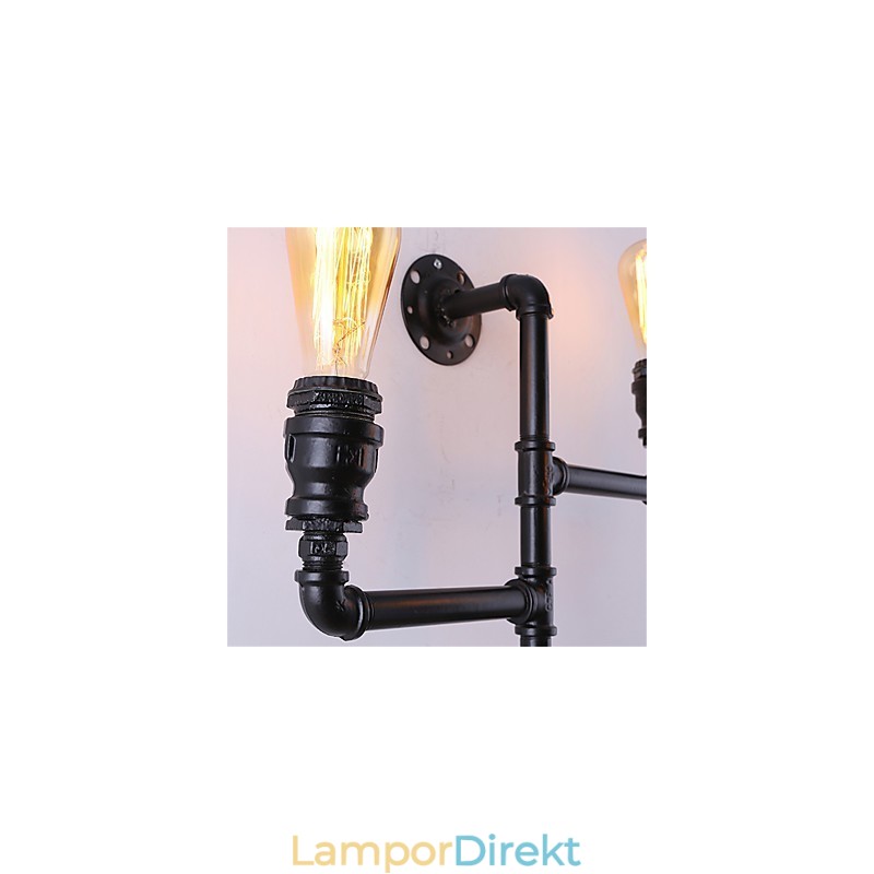 Vintage Industrial Pipe Vägglampor Black Creative Lights Restaurang Cafe Bar Dekorationsbelysning Med 3 Ljus Målad Finish