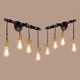 Vintage Industrial Pipe Vägglampor Med Strömbrytare Creative Lights Restaurang Cafe Bar Dekorationsbelysning Med 4 Ljus Målad Finish