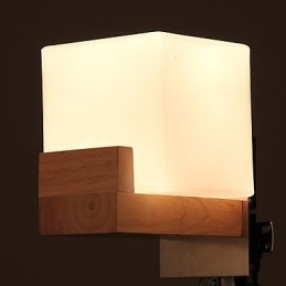 Enkel Vägglampa Sängbordslampa Med Glasskärm Och Massivt Trä För Sovrumsbyrå Vardagsrum Babyrum College Sovsal Soffbord Bokhyllor