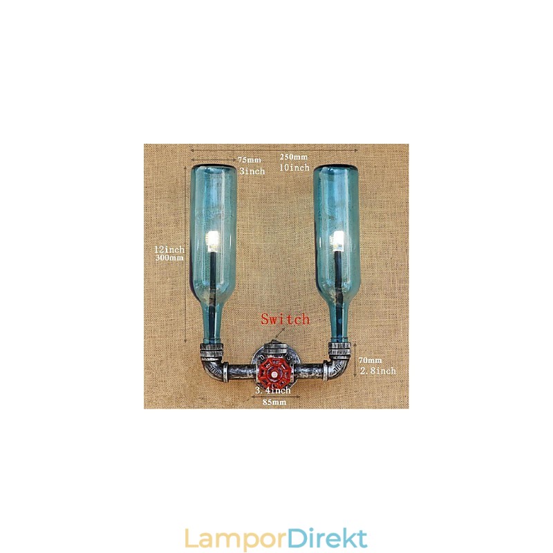 Retro Industrial Wind Switch Vattenflaska Vägglampa Vägg Ljusblå