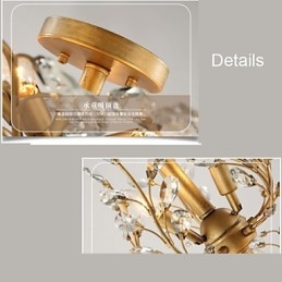 Vintage Crystal Flush Mount Metallmålning Svart Eller Guld